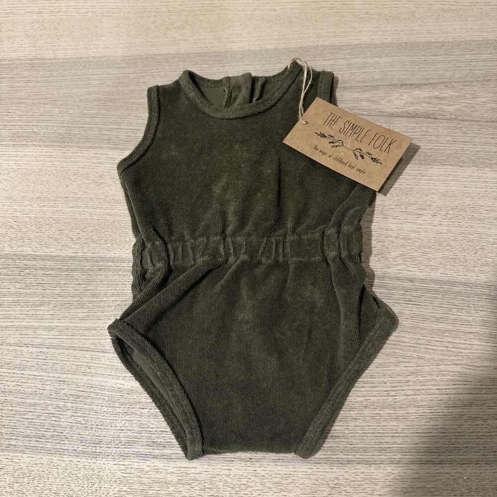 The Simple Folk NWT 0-3 Months The Vintage Romper Olive Green Baby